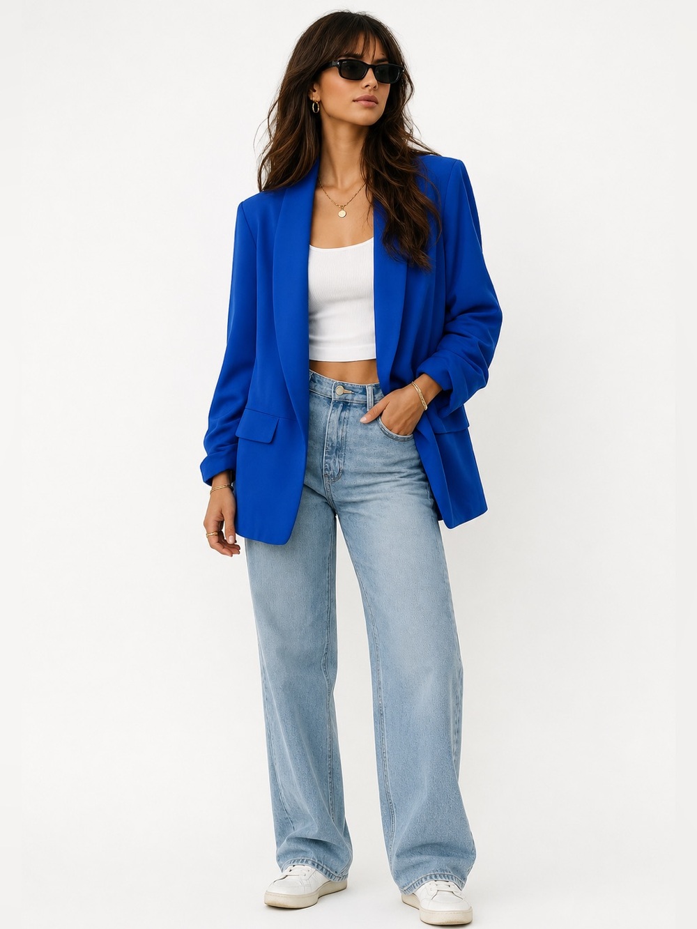 Cobalt Blue Open-Front Women's Blazer